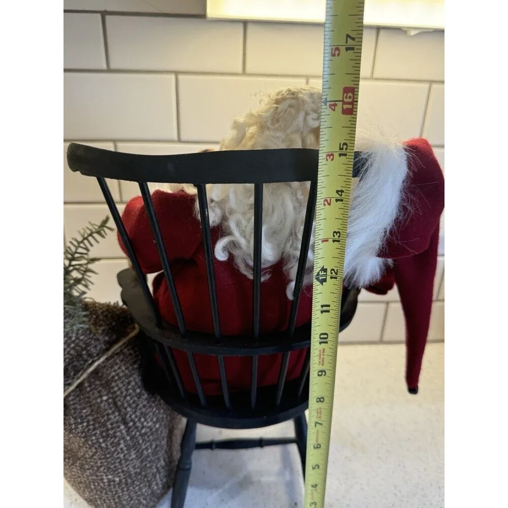 Santa Sitting In Wooden Chair Teddy Bear And Bag Decor Figurine 15